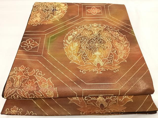 平和屋着物◎六通柄袋帯　蜀江花文　金糸　正絹　逸品　AABI1100yx
