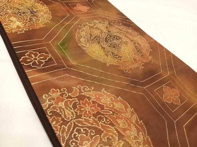 平和屋着物◎六通柄袋帯　蜀江花文　金糸　正絹　逸品　AABI1100yx