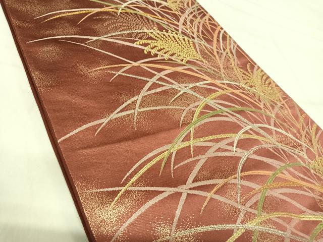 平和屋着物◎六通柄袋帯　唐織　芝草文　金銀糸　正絹　逸品　AABI1101yx