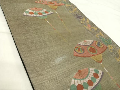平和屋着物◎六通柄袋帯　番傘花文　金銀糸　正絹　逸品　AABI1102yx