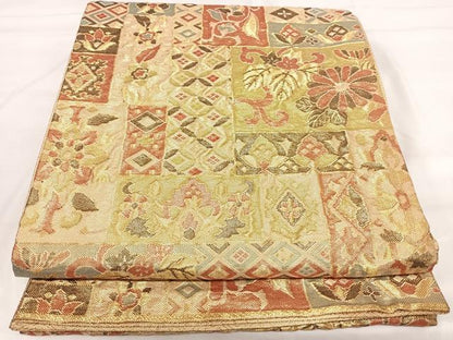 平和屋着物◎佐賀錦　六通柄袋帯　草花文　金糸　正絹　逸品　AABI1103yx