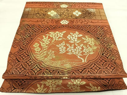 平和屋着物◎六通柄袋帯　横段花文　金糸　正絹　逸品　AABI1106yx