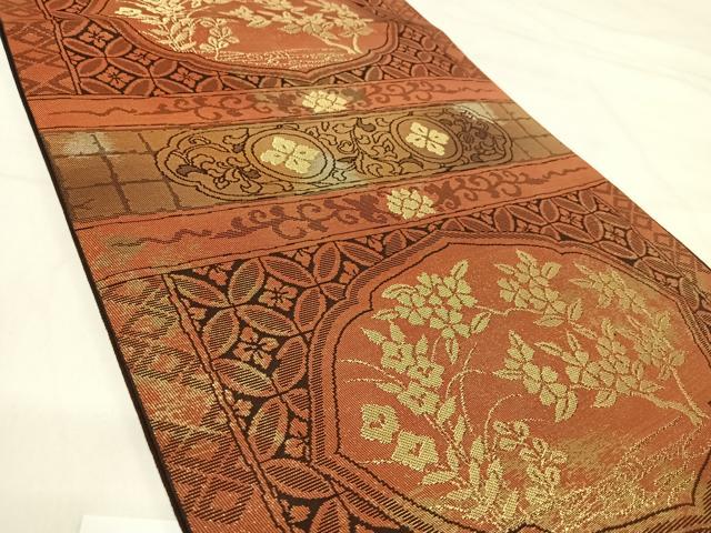 平和屋着物◎六通柄袋帯　横段花文　金糸　正絹　逸品　AABI1106yx