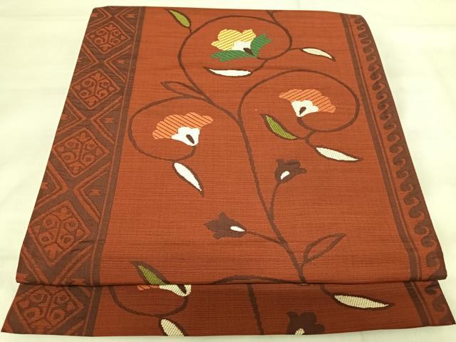 平和屋着物◎六通柄袋帯　楽山　花唐草文　正絹　逸品　AABI1107yx