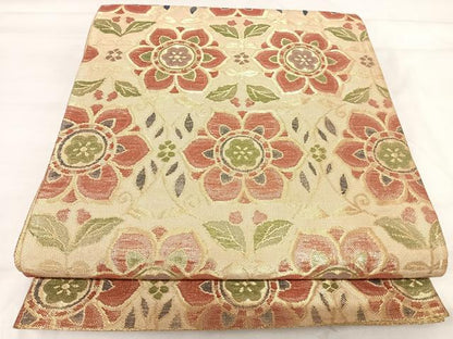 平和屋着物◎佐賀錦　六通柄袋帯　亀甲花文　金糸　正絹　逸品　AABI1108yx