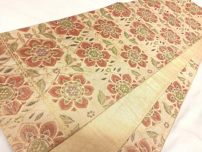 平和屋着物◎佐賀錦　六通柄袋帯　亀甲花文　金糸　正絹　逸品　AABI1108yx