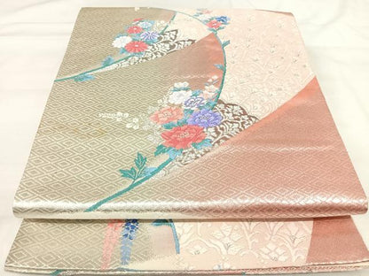 平和屋着物◎六通柄袋帯　唐織　草花文　プラチナ二重箔　正絹　逸品　AABI1109yx