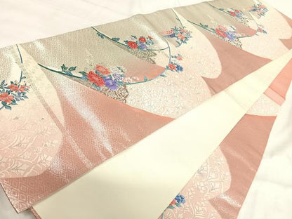平和屋着物◎六通柄袋帯　唐織　草花文　プラチナ二重箔　正絹　逸品　AABI1109yx