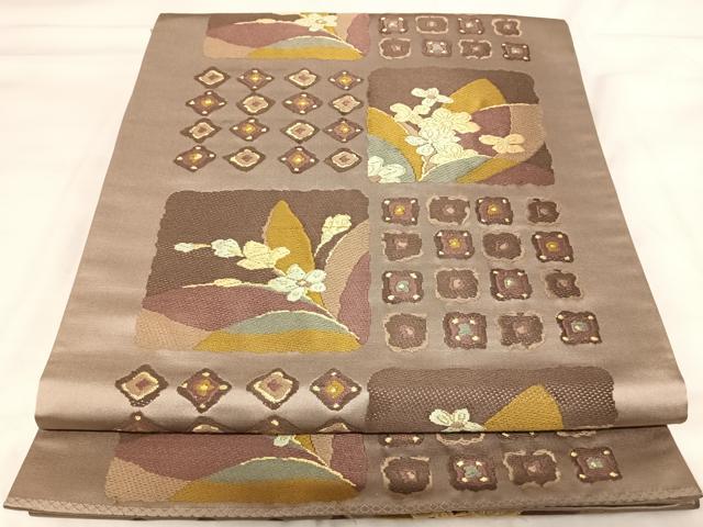 平和屋着物◎六通柄袋帯 唐織 色紙花文 金糸 正絹 逸品 AABI1112yx
