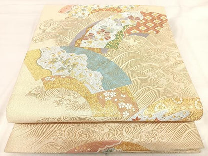 平和屋着物◎六通柄袋帯 唐織 朱雀つづれ 地紙花文 金銀糸 正絹 逸品 AABI1117yx