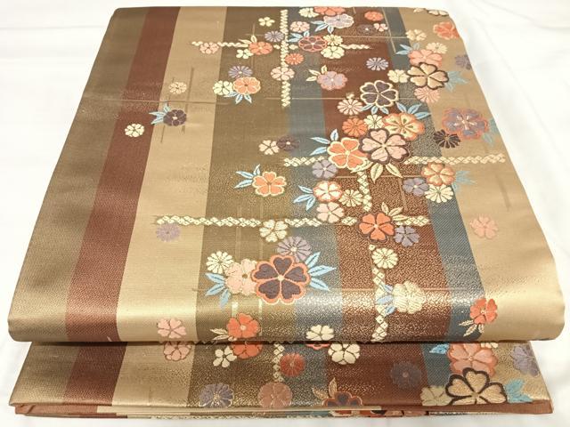 平和屋着物◎六通柄袋帯 唐織 草花文 金糸 正絹 逸品 AABI1118yx