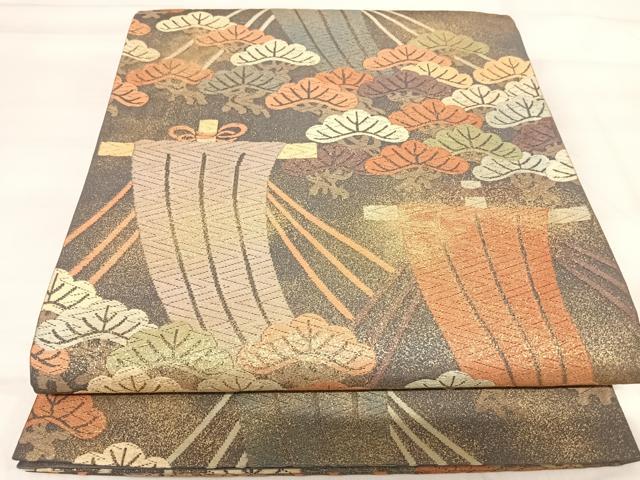平和屋着物◎六通柄袋帯 松 金糸 正絹 逸品 AABI1123yx
