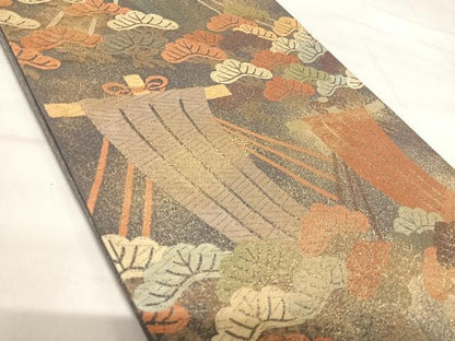 平和屋着物◎六通柄袋帯 松 金糸 正絹 逸品 AABI1123yx