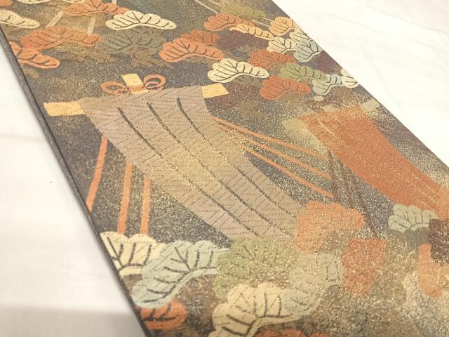 平和屋着物◎六通柄袋帯 松 金糸 正絹 逸品 AABI1123yx