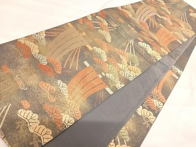 平和屋着物◎六通柄袋帯 松 金糸 正絹 逸品 AABI1123yx