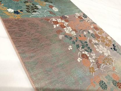 平和屋着物◎西陣 六通柄袋帯 唐織 草花文 銀糸 正絹 逸品 AABI1125yx