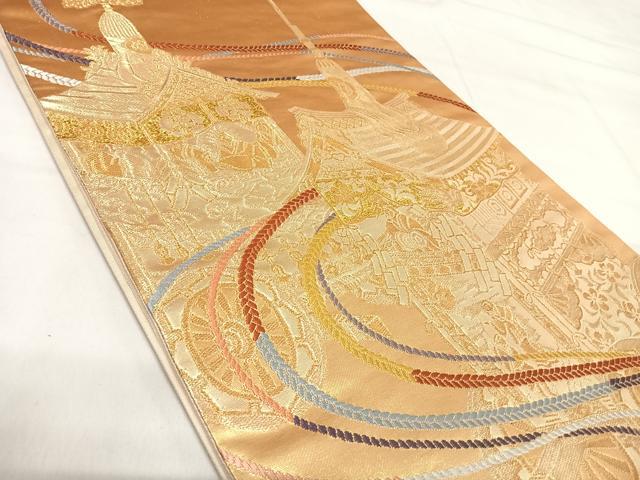 平和屋着物◎六通柄袋帯　唐織　山車文　金糸　正絹　逸品　AABI1141yx