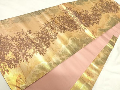 平和屋着物◎六通柄袋帯　樹林文　金彩　正絹　逸品　AABI1144yx