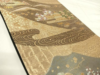 平和屋着物◎六通柄袋帯　唐織　金閣寺　紫峰水明　金糸　正絹　逸品　AABI1150yx
