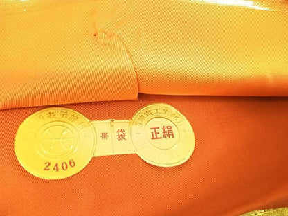 平和屋着物◎西陣 六通柄袋帯 唐織 糸巻花文 金銀糸 正絹 逸品 AABI1156yx