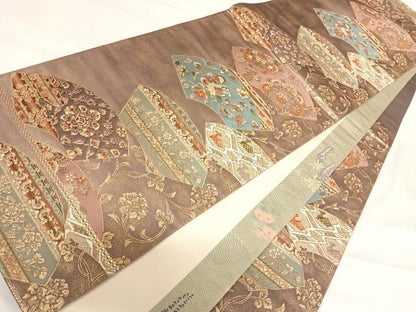 平和屋着物◎六通柄袋帯 唐織 九百錦 錦扇正倉院文 金糸 正絹 逸品 AABI1157yx