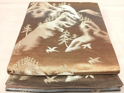 平和屋着物◎六通柄袋帯 風景文 金糸 正絹 逸品 AABI1159yx