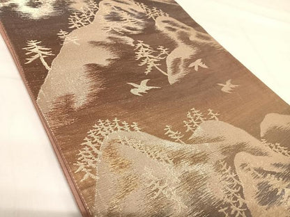 平和屋着物◎六通柄袋帯 風景文 金糸 正絹 逸品 AABI1159yx
