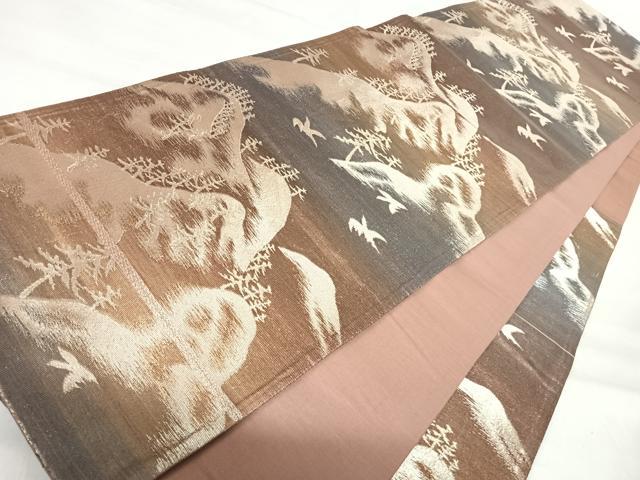 平和屋着物◎六通柄袋帯 風景文 金糸 正絹 逸品 AABI1159yx