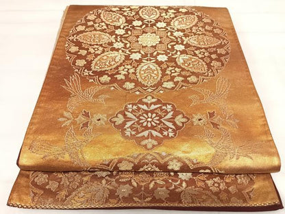 平和屋着物◎六通柄袋帯 花鳥文 金糸 正絹 逸品 AABI1160yx