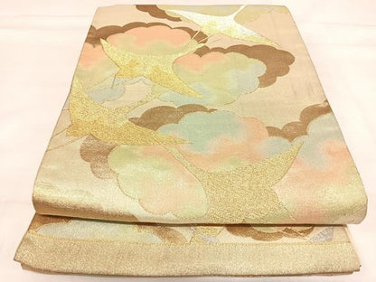 平和屋着物◎六通柄袋帯　飛鶴文　金銀糸　正絹　逸品　AABI1163yx