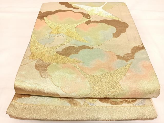 平和屋着物◎六通柄袋帯　飛鶴文　金銀糸　正絹　逸品　AABI1163yx