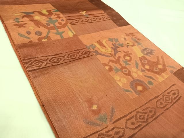 平和屋着物◎六通柄袋帯　色紙花鳥文　金糸　正絹　逸品　AABI1167yx