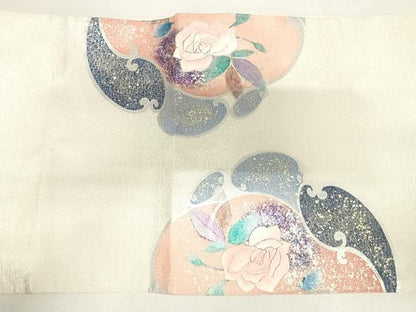 平和屋着物◎太鼓柄袋帯 刺繍 花唐草文 金銀糸 引箔 正絹 逸品 AABI1169yx