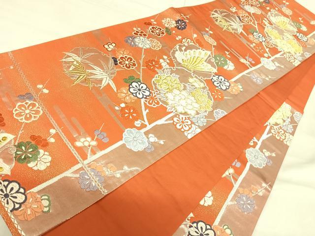 平和屋着物◎六通柄袋帯 唐織 雪輪花蝶文 金銀糸 正絹 逸品 AABI1170yx