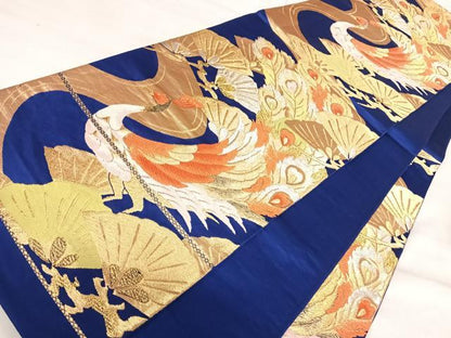 平和屋着物◎六通柄袋帯　唐織　孔雀松文　金銀糸　正絹　逸品　AABI1175yx