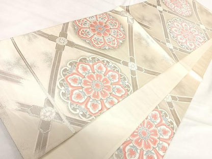 平和屋着物◎六通柄袋帯　唐織　花菱文　銀糸　正絹　逸品　AABI1181yx