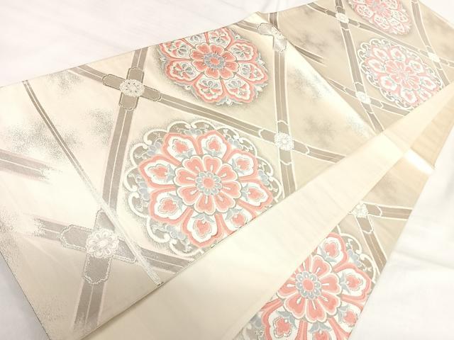 平和屋着物◎六通柄袋帯　唐織　花菱文　銀糸　正絹　逸品　AABI1181yx