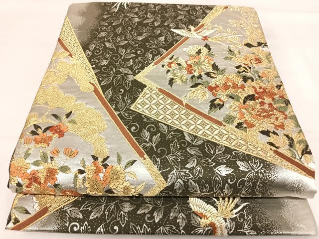 平和屋着物◎六通柄袋帯 唐織 花鳥文 金銀糸 正絹 逸品 AABI1185yx