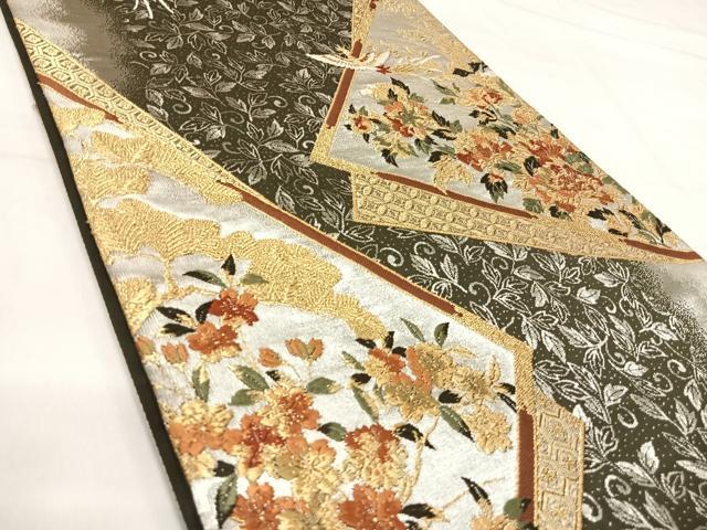 平和屋着物◎六通柄袋帯 唐織 花鳥文 金銀糸 正絹 逸品 AABI1185yx