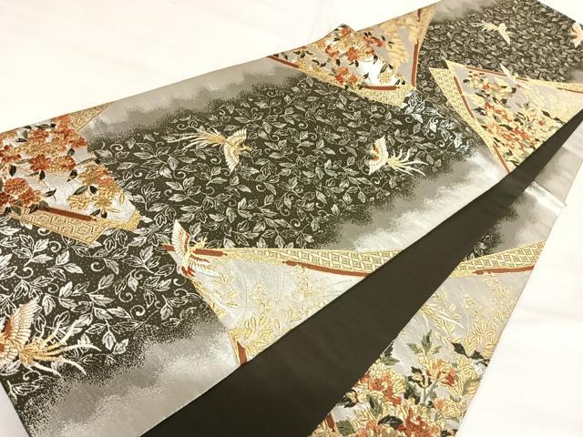 平和屋着物◎六通柄袋帯 唐織 花鳥文 金銀糸 正絹 逸品 AABI1185yx