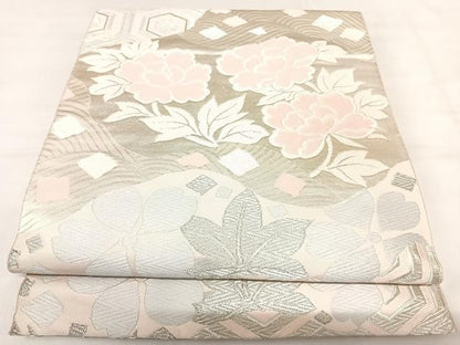 平和屋着物◎六通柄袋帯　唐織　流水花文　銀糸　正絹　逸品　AABI1187yx