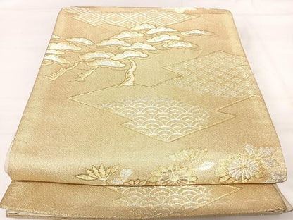 平和屋着物◎六通柄袋帯 松皮菱花文 金銀糸 正絹 逸品 AABI1192yx