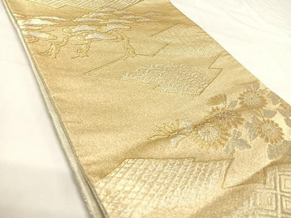 平和屋着物◎六通柄袋帯 松皮菱花文 金銀糸 正絹 逸品 AABI1192yx