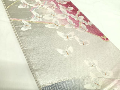 平和屋着物◎六通柄袋帯 唐織 舞蝶文 金銀糸 正絹 逸品 AABI1195yx