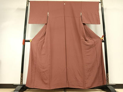 平和屋着物●上質な色無地　小豆色　正絹　逸品　AABI1203fy