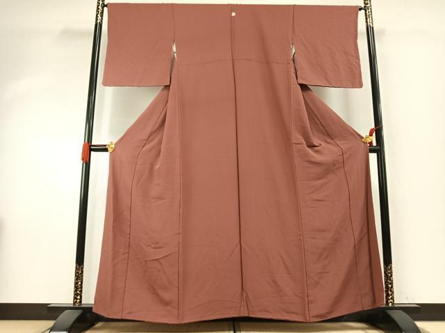 平和屋着物●上質な色無地　小豆色　正絹　逸品　AABI1203fy