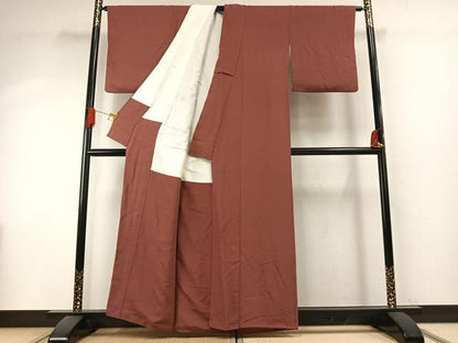 平和屋着物●上質な色無地　小豆色　正絹　逸品　AABI1203fy