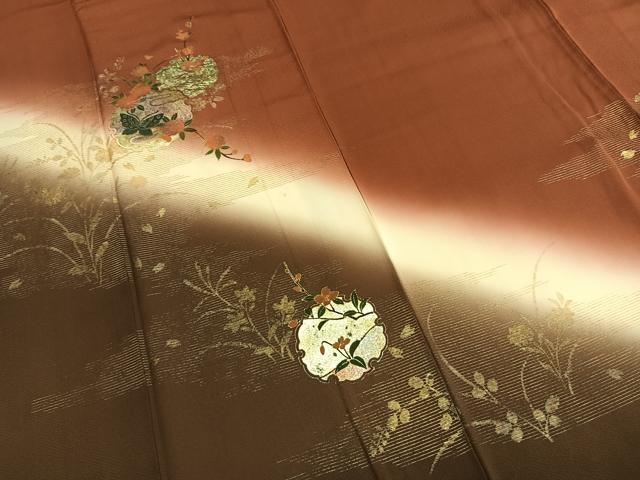 平和屋着物●訪問着　雪輪花蝶文　暈し染め　金銀彩　正絹　逸品　AABI1210fy