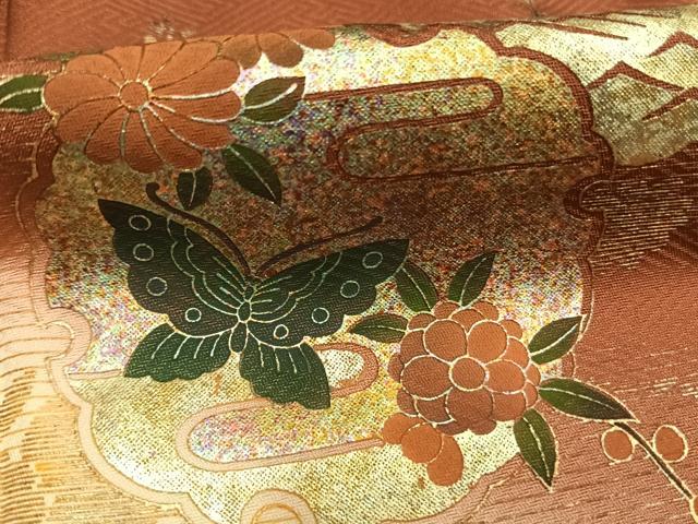 平和屋着物●訪問着　雪輪花蝶文　暈し染め　金銀彩　正絹　逸品　AABI1210fy