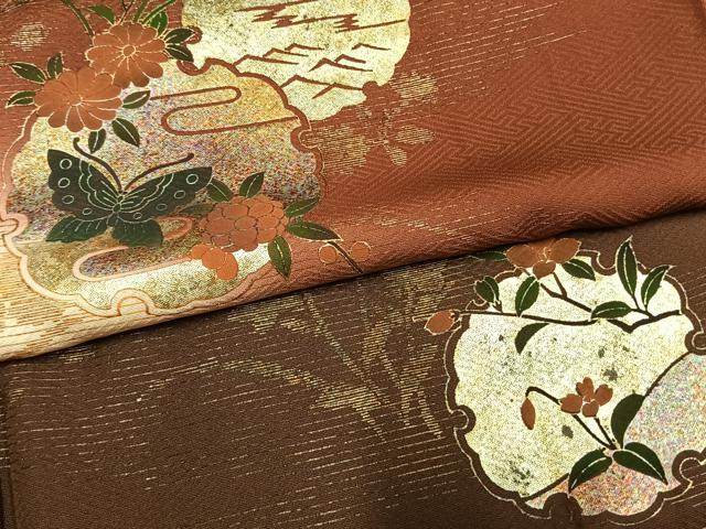平和屋着物●訪問着　雪輪花蝶文　暈し染め　金銀彩　正絹　逸品　AABI1210fy